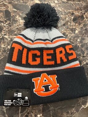 New Era Auburn Tigers Pom Beanie - Black, Gray, Orange